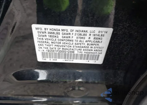 2014 Acura Ilx 2.0L from USA, damaged, VIN 19VDE1F33EE012399